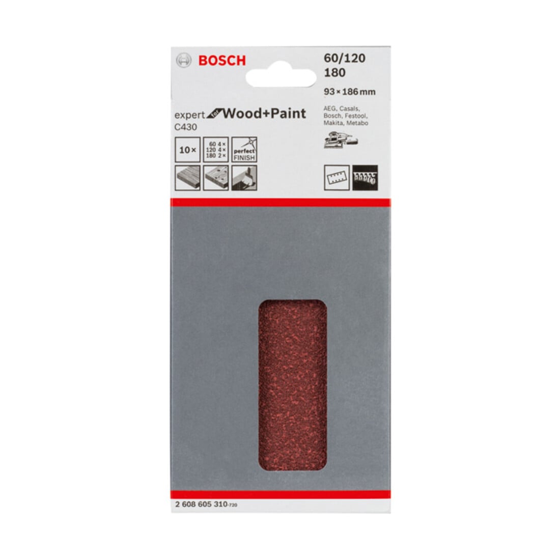 Bosch Schleifblatt C430 93 x 186 mm 4 x 60 4 x 120 2 x 180 8 Löcher