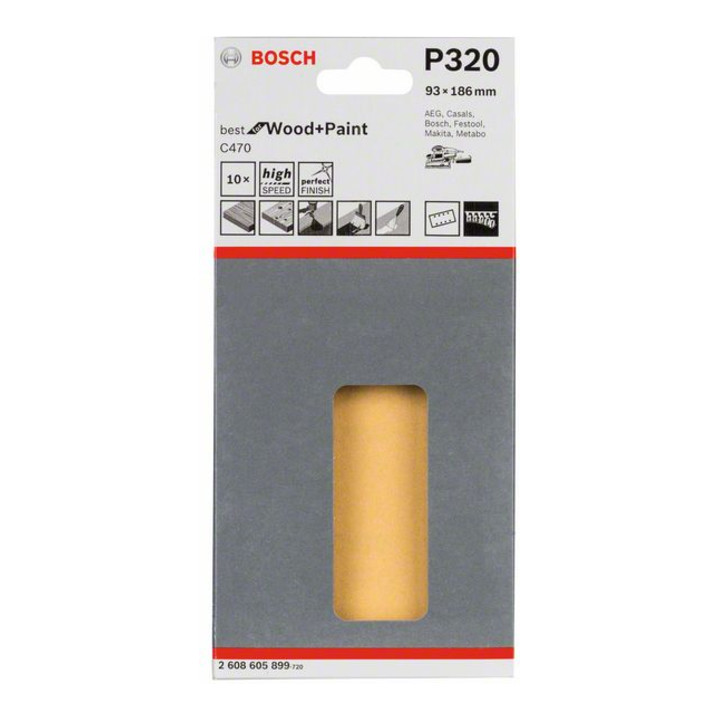 Bosch Schleifblatt C470, 8 Löcher, Klett, 93 x 186 mm, 320