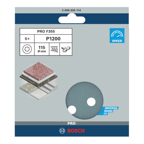 Bosch Schleifblatt F355 115 mm 1200 8 Löcher Klett