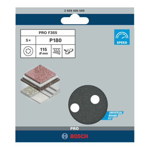 Bosch Schleifblatt F355 115 mm 180 8 Löcher Klett