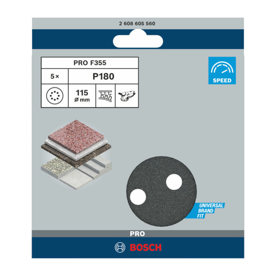 Bosch Schleifblatt F355 115 mm 180 8 Löcher Klett