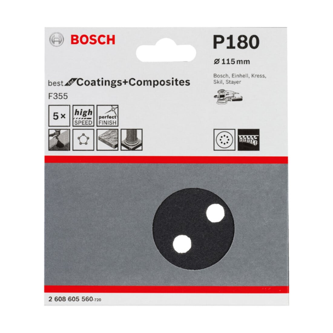 Bosch Schleifblatt F355 115 mm 180 8 Löcher Klett