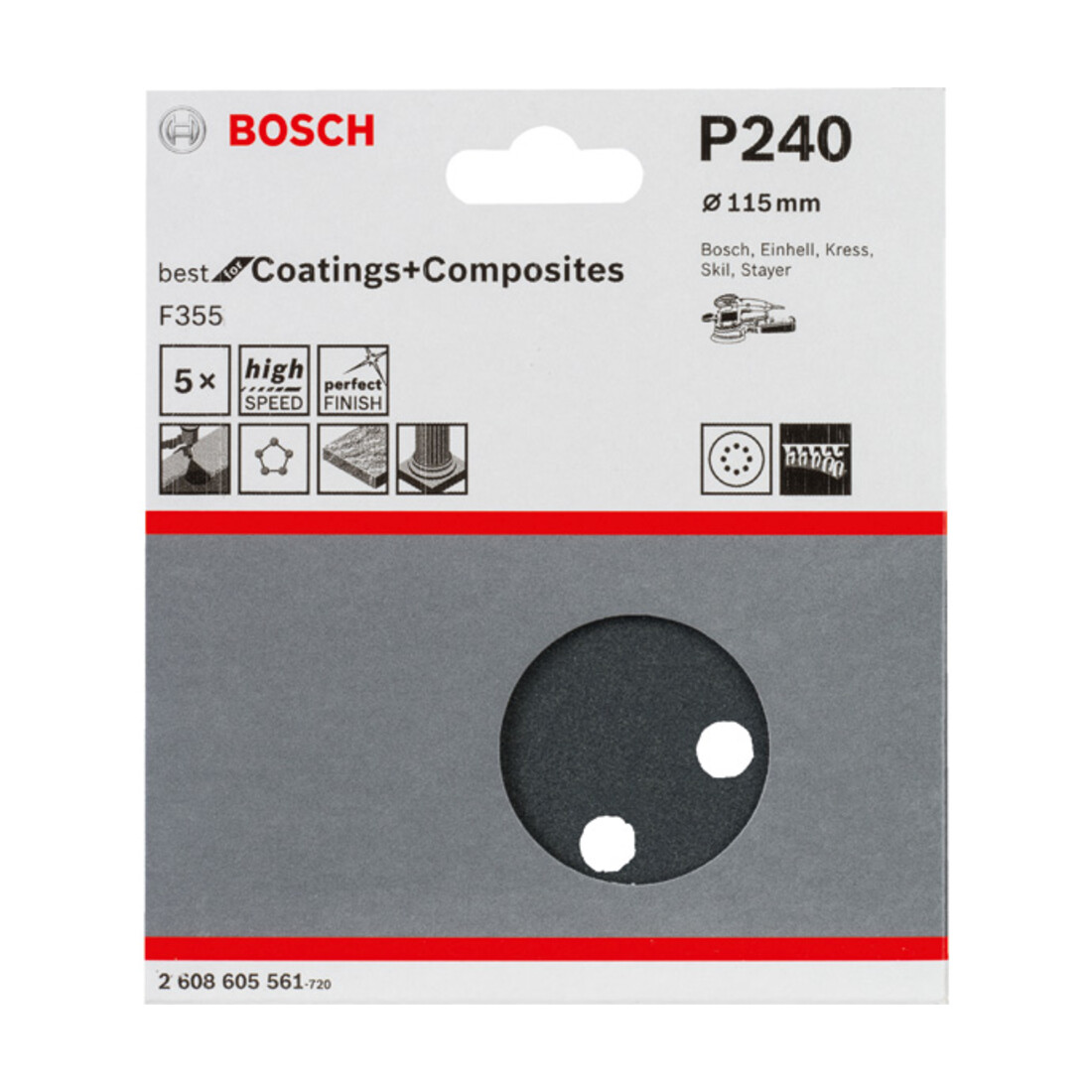 Bosch Schleifblatt F355 115 mm 240 8 Löcher Klett
