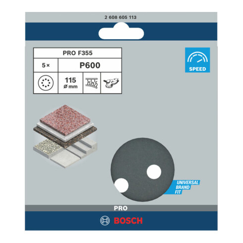 Bosch Schleifblatt F355 115 mm 600 8 Löcher Klett