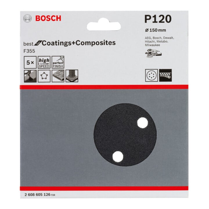 Bosch Schleifblatt F355 150 mm 120 6 Löcher Klett