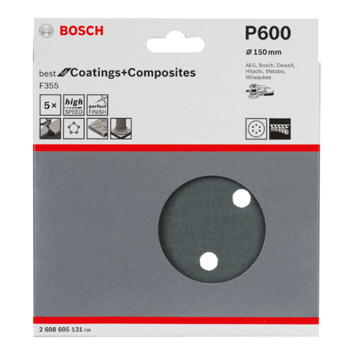 Bosch Schleifblatt F355 150 mm 600 6 Löcher Klett
