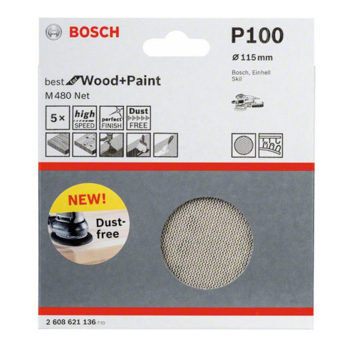 Bosch Schleifblatt M480 Net Best for Wood and Paint 115 mm 100