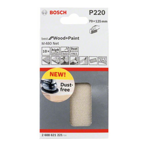 Bosch Schleifblatt M480 Net Best for Wood and Paint 70 x 125 mm 220