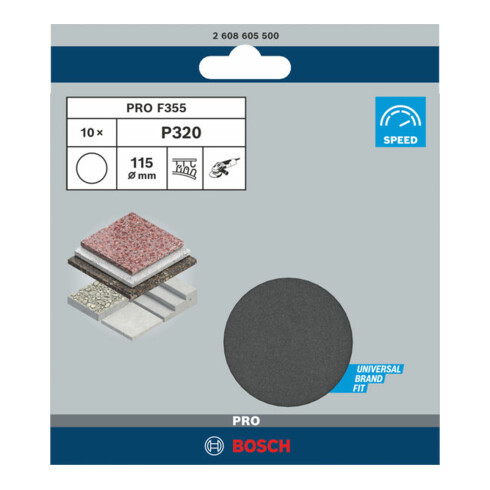 Bosch Schleifblatt Papier F355, ungelocht, Klett, 115 mm