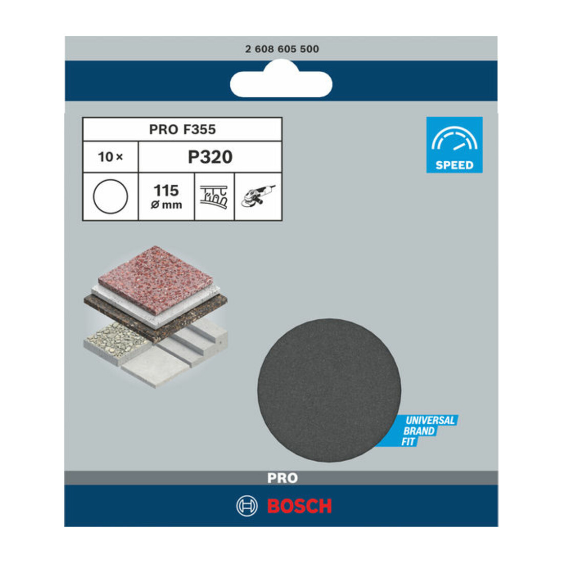 Bosch Schleifblatt Papier F355, ungelocht, Klett, 115 mm