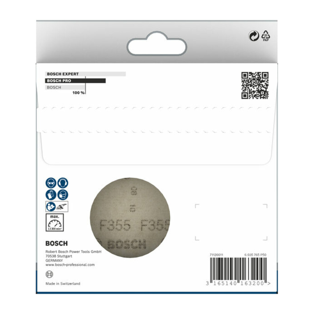 Bosch Schleifblatt Papier F355, ungelocht, Klett, 115 mm