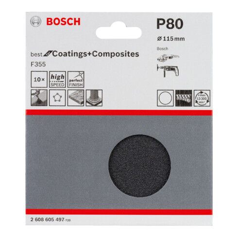 Bosch Schleifblatt Papier F355, ungelocht, Klett, 115 mm
