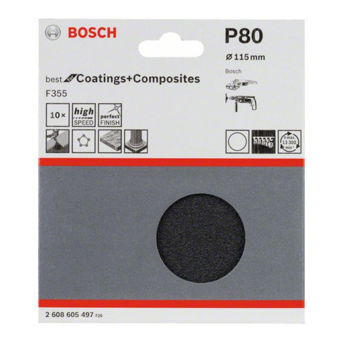 Bosch Schleifblatt Papier F355, ungelocht, Klett, 115 mm
