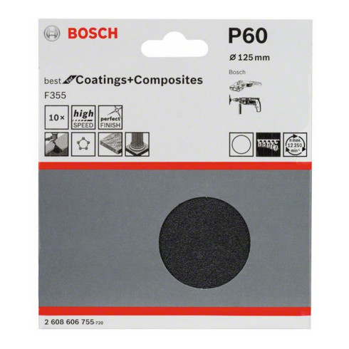 Bosch Schleifblatt Papier F355, ungelocht, Klett, 125 mm