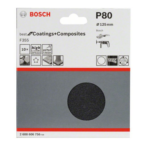 Bosch Schleifblatt Papier F355, ungelocht, Klett, 125 mm