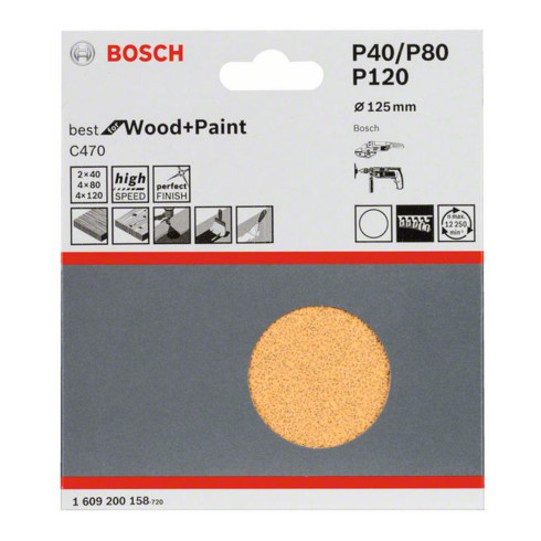 Bosch Schleifblatt-Set C470 125 mm 2x40 4x80 4x120 ungelocht Klett