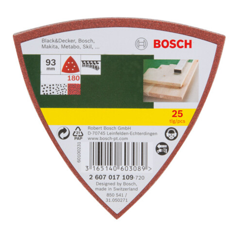 Bosch Schleifblatt-Set für Delta-Schleifer, 25-teilig, 6 Löcher, Klett, 93 mm, 180