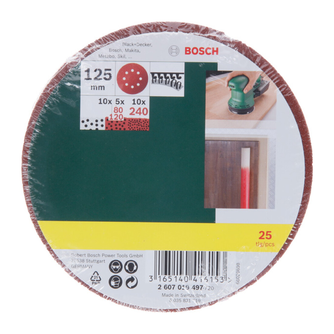 Bosch Schleifblatt-Set für Exzenterschleifer, 125 mm, 80 - 240