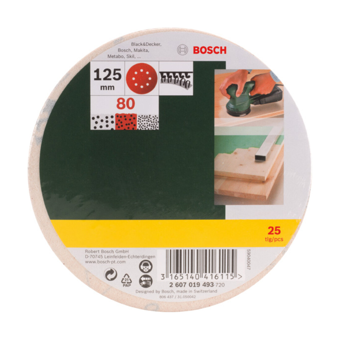 Bosch Schleifblatt-Set für Exzenterschleifer, ungelocht, 125 mm
