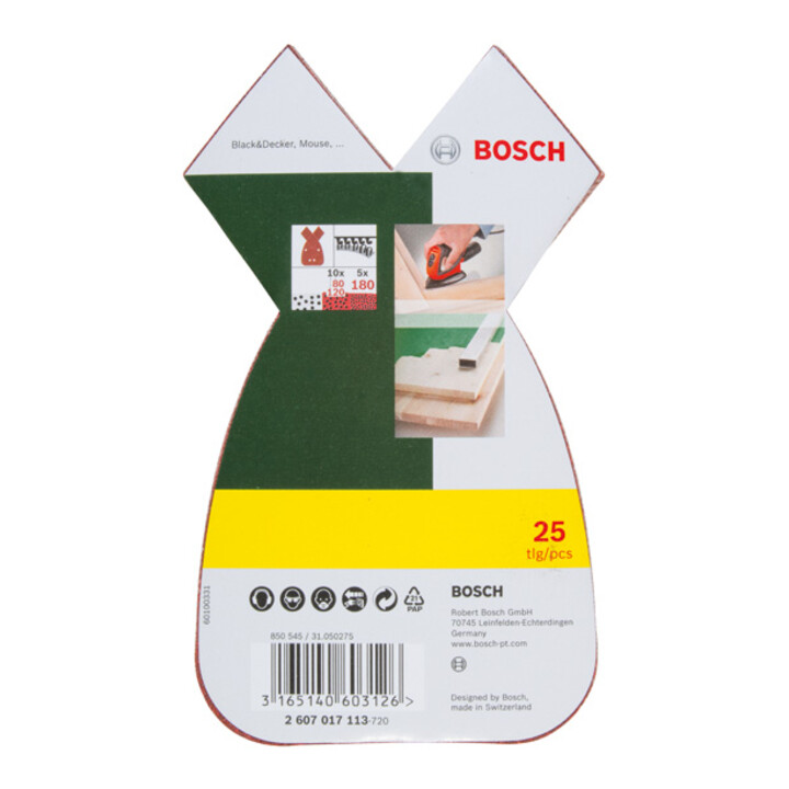 Bosch Schleifblatt-Set für Multischleifer, 25-teilig, 10 x 80, 10 x 120, 5 x 180