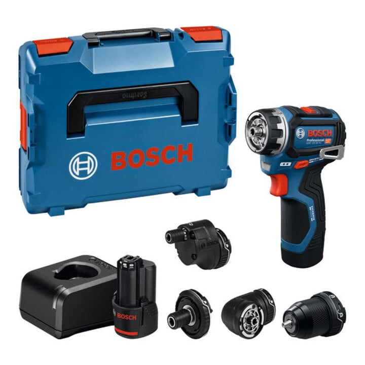 Set Bosch Schrauber GSR 12V-32 FC + 7tlg. Robust Line Holzspiralbohrer-Set + 7tlg. Robust Line Betonbohrer-Set
