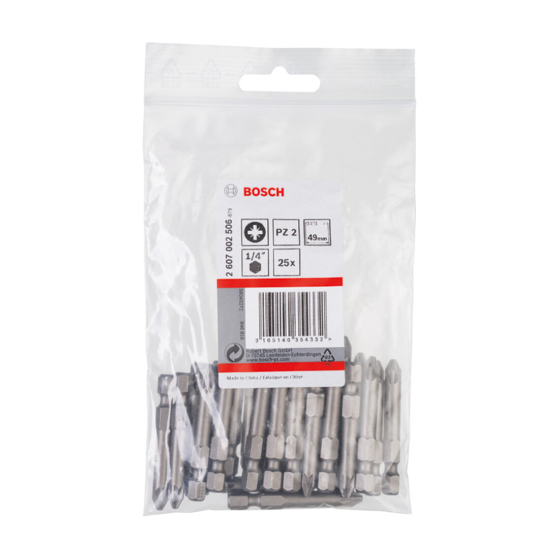 Bosch Pozidriv Bit, L49 mm, 1/4" Antrieb, extra hart, 3er Pack