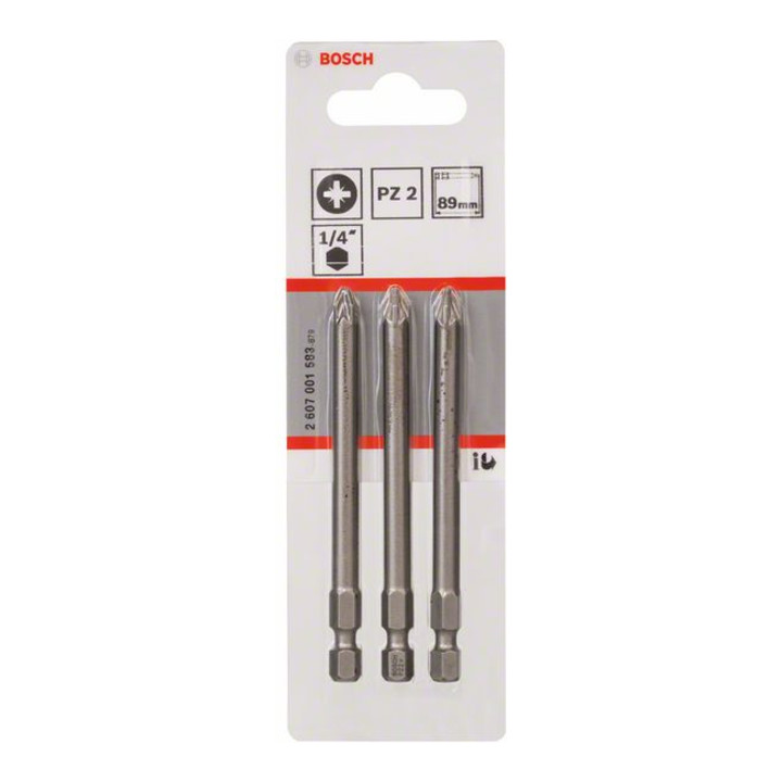 Bosch Pozidriv Bit, L89 mm, 1/4" Antrieb, extra hart, 3er Pack
