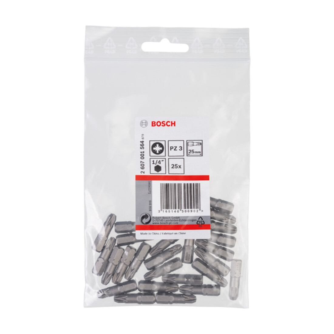Bosch Pozidriv Bit, L25 mm, 1/4" Antrieb, extra hart, 10er Pack