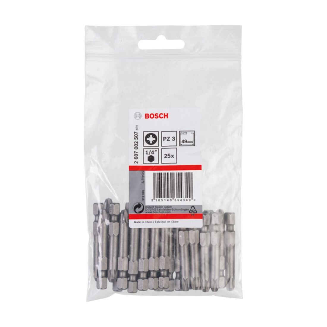 Bosch Pozidriv Bit, L49 mm, 1/4" Antrieb, extra hart, 3er Pack