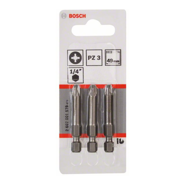 Bosch Pozidriv Bit, L49 mm, 1/4" Antrieb, extra hart, 3er Pack