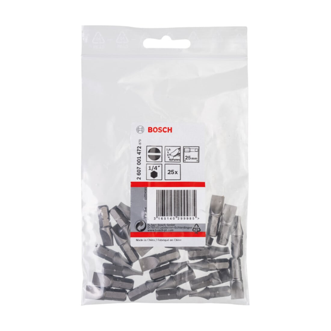 Bosch Schrauberbit Extra-Hart, S 1,6 x 8,0, 25 mm
