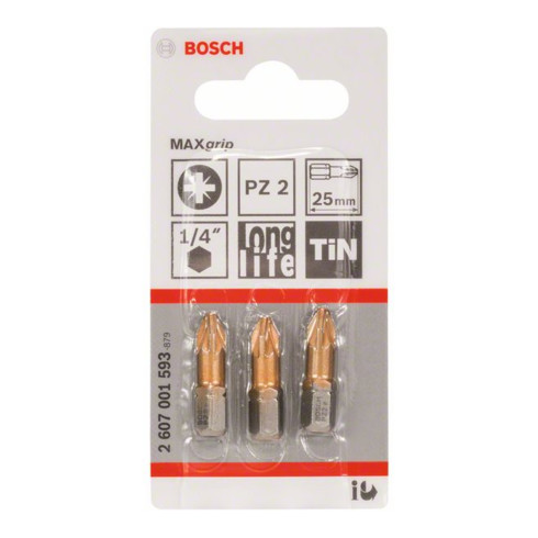 Bosch Pozidriv MaxGrip Bit, L25 mm, 1/4" Antrieb, extra hart, 3er Pack