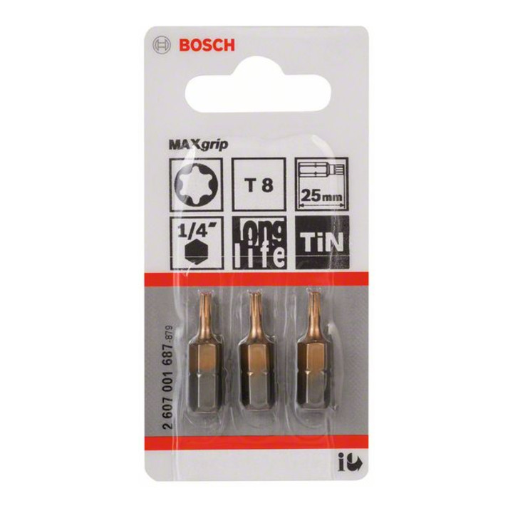 Bosch Torx Bit Max Grip, L25 mm, 1/4" Antrieb, 3er Pack