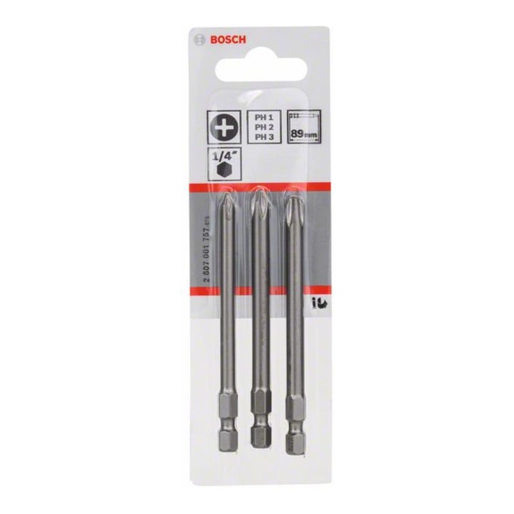 Bosch Schrauberbit-Set Extra-Hart 3-teilig PH1 PH2 PH3 89 mm