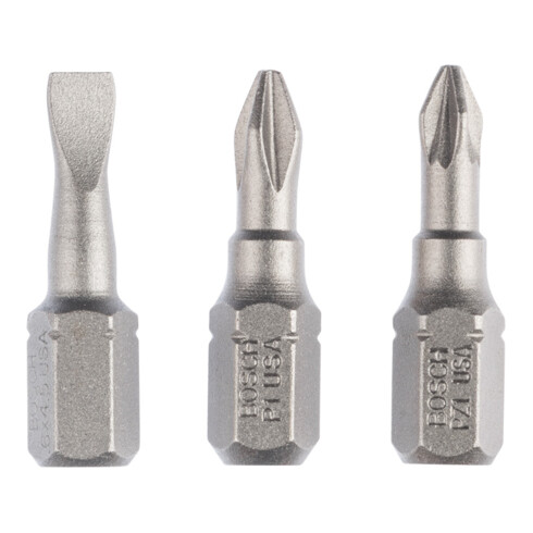 Bosch Schrauberbit-Set Extra-Hart (gemischt), S 0,6x4,5, PH1, PZ1, 25 mm