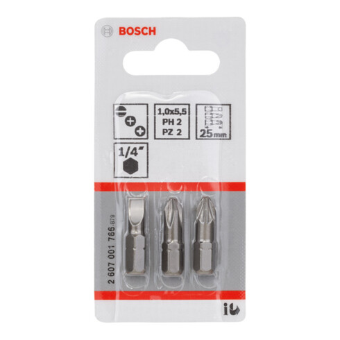 Bosch Schrauberbit-Set Extra-Hart (gemischt), S 1,0x5,5, PH2, PZ2, 25 mm