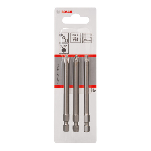 Bosch Schrauberbit-Set Extra-Hart, PH2, PZ2, T25, 89 mm