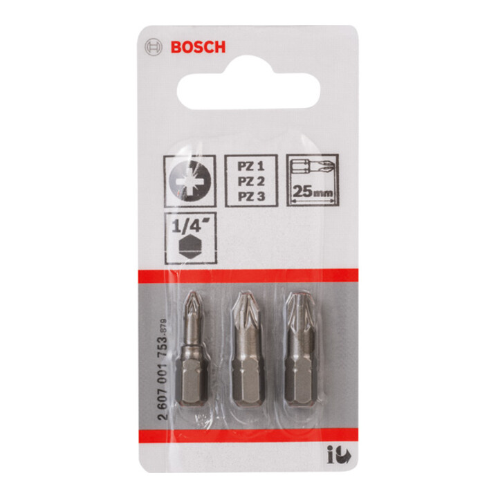 Bosch Schrauberbit-Set Extra-Hart (PZ), PZ1, PZ2, PZ3, 25 mm