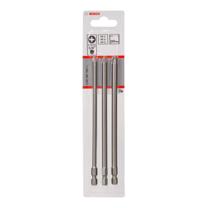 Bosch Schrauberbit-Set Extra-Hart, PZ1, PZ2, PZ3, 152 mm