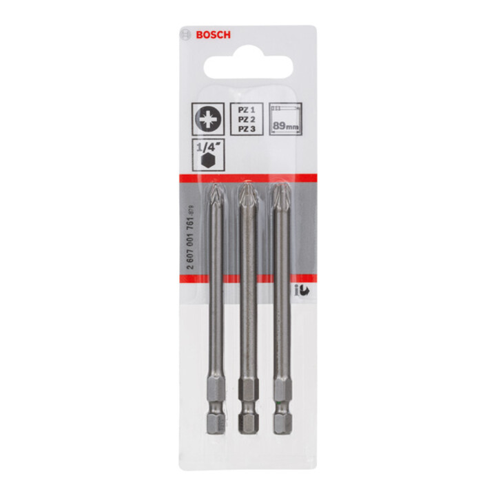 Bosch Schrauberbit-Set Extra-Hart, PZ1, PZ2, PZ3, 89 mm