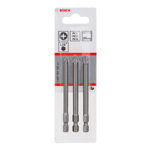 Bosch Schrauberbit-Set Extra-Hart, PZ1, PZ2, PZ3, 89 mm