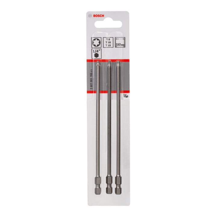 Bosch Schrauberbit-Set Extra-Hart, T8, T10, T15, 152 mm