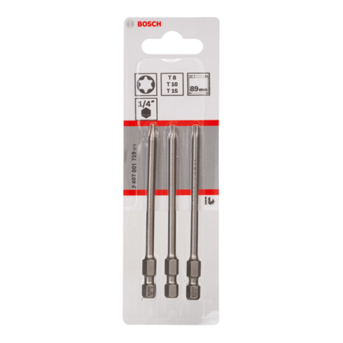 Bosch Schrauberbit-Set Extra-Hart, T8, T10, T15, 89 mm