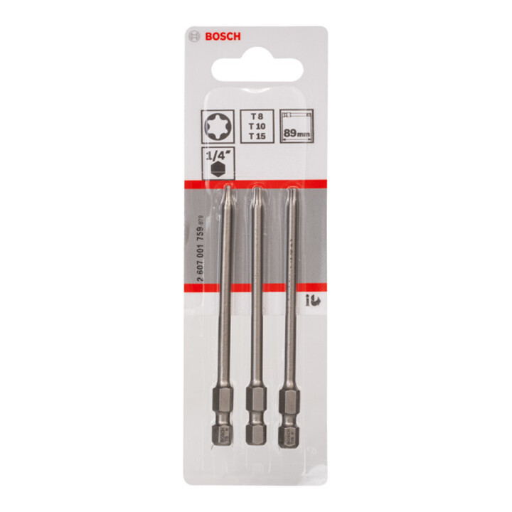 Bosch Schrauberbit-Set Extra-Hart, T8, T10, T15, 89 mm