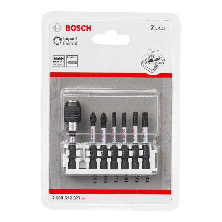 Bosch Schrauberbit-Set Impact Control 7-teilig PH2 PZ2 T15 T20 T25,T30 50 mm