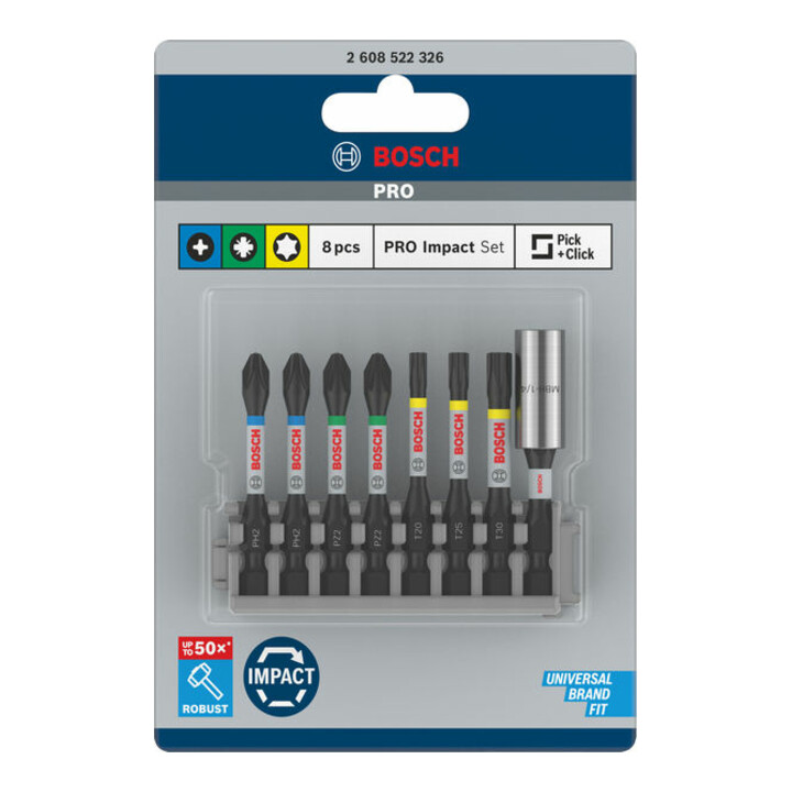 Bosch Schrauberbit-Set Impact Control 8-teilig 2 x PH2 2x PZ2 T20 T25 T30 50 mm
