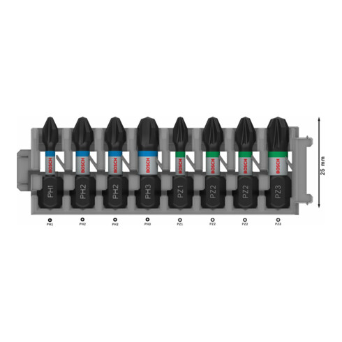 Bosch Schrauberbit-Set Impact Control 8-teilig PH1 3x PH2 PH3 2 x PZ2 PZ3 25 mm
