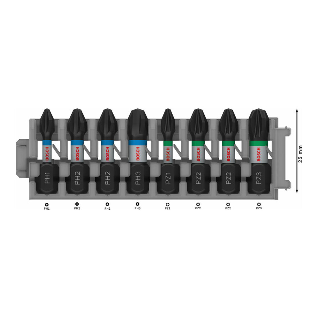 Bosch Schrauberbit-Set Impact Control 8-teilig PH1 3x PH2 PH3 2 x PZ2 PZ3 25 mm