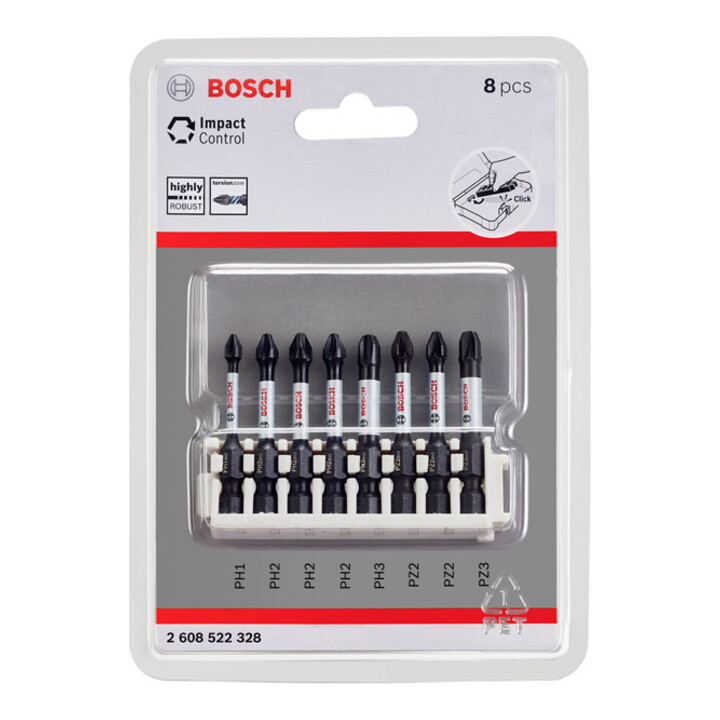 Bosch Schrauberbit-Set Impact Control 8-teilig PH1 3x PH2 PH3 2 x PZ2 PZ3 50 mm