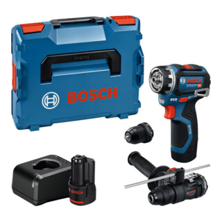 Bosch Schroefmachine GSR 12V-32 FC, 2x GBA 12V 2.0Ah, opzetstukken, extra handgreep, dieptemeter, L-BOXX